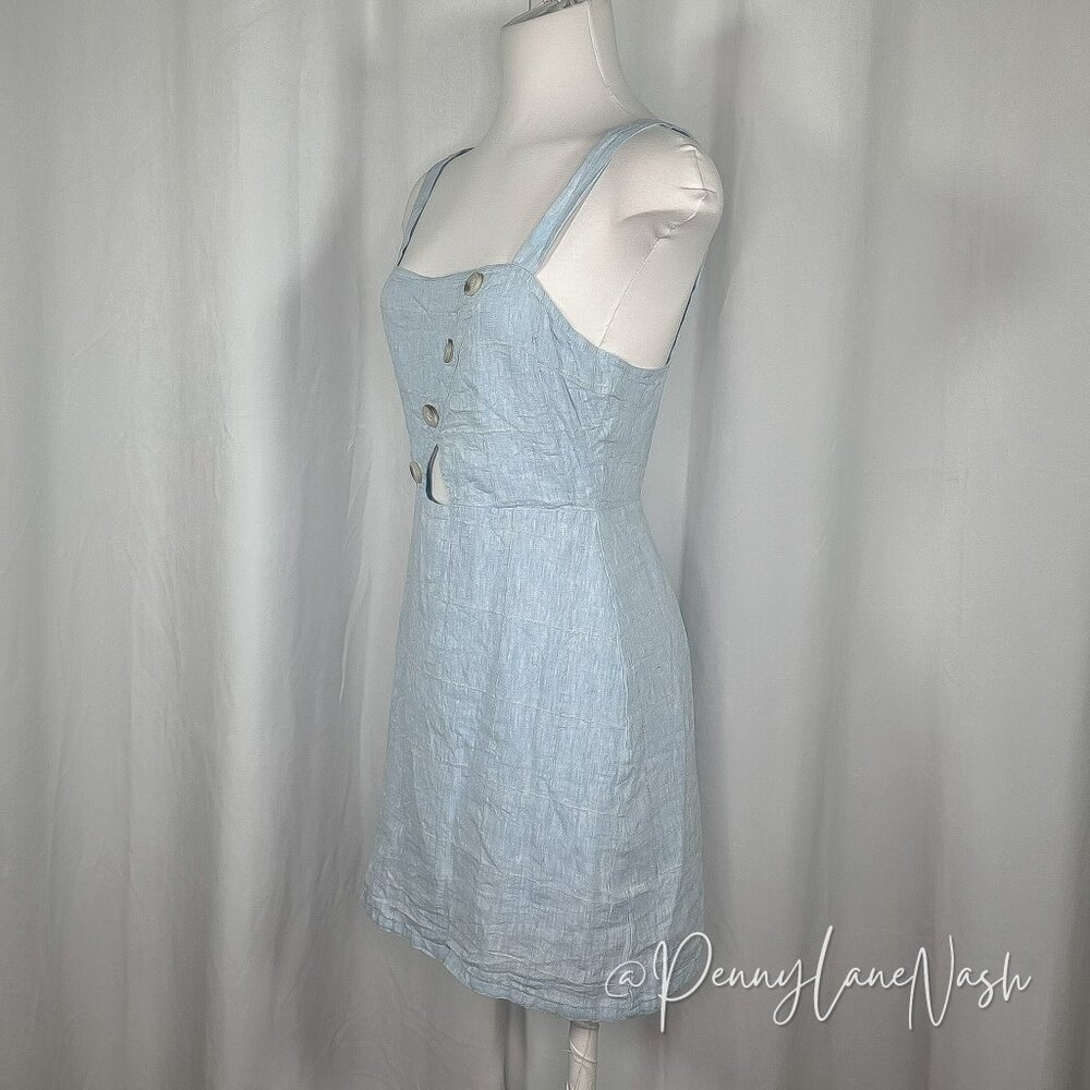 Le Lis Collection Cut Out Buttoned Linen Blend Mini Dress Blue - Picture 5 of 8